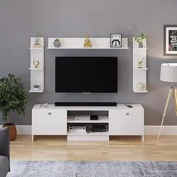 Samnor Engineering Wood Floor TV Cabinet/Entertainment Unit/Set Top Box Stand/TV Table with Storage & Display Shelves (Exotic Teak) for 65 Inch TV Screen (White)-picture-30