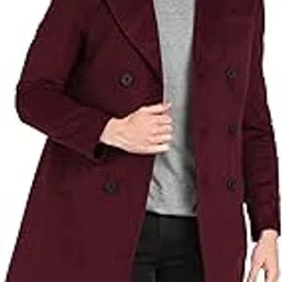 essentiele Men's Burgundy Maroon Trench Coat Slim Fit Notch Lapel Double Breasted Top Coat Winter Warm Woolen Tweed Business Semi Long Jacket Overcoat-picture-42