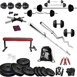 BODYFIT Home Gym Set Combo Kit, Gym Equipment,20-100 Kg, 3Ft Bend, 5Ft Plain Rod, Flat Dual Color Leg Extension Bench,2X14 Dumbbell Rods Weight Plates, Fitness Exercise Set. (50Kg Set)-image-64