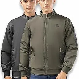 dollar Full Sleeves Bomber Jacket for Men | Polyester Men's Reversible Standing Collar Lightweight Winter Jacket, Regular Fit-picture-34