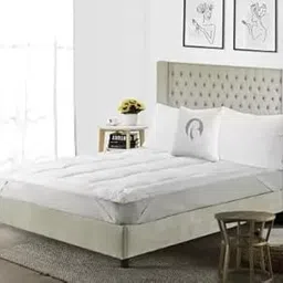 Rajasthan Crafts Super Soft 600 GSM Quilted Microfibre Mattress Padding/Topper | Breathable- Hypoallergenic Mattresses Pad for Comfortable Sleep | King Size Double Bed (72x78 inch | 6x6.50 ft, White)-image-3