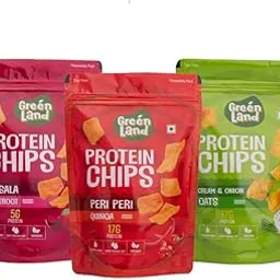 GREENLAND Protein Chips (Pack of 3, 80g Each) Healthy Snacks | Gluten Free | Rich in Protein | Zero Trans Fat | Flavor: Peri Peri Quinoa, Masala Beetroot, Cream & Onion Oats-picture-14