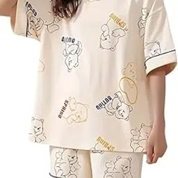 Musi Fab Women's Polister Printed Smooth Fabric T'shirt with Short Payjama Night Dress-picture-33