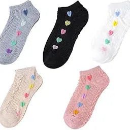 women's cute heart socks short striped student socks solid color red heart sports socks Anti-Slip Comfortable Sock_Free Size(Pack Of 05)-image-5
