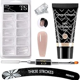 Poly Nail Extension Gel Kit for Builder Gel Nail Art Kit Nail Extension Kit (100 POLY TIPS+1 SPATULA+1 FILER+1 CLIP+1 POLYGEL) (SADA KIT) (LIGHT BROWN) image 1