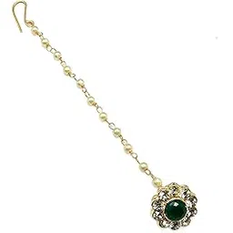 rc radhesh creation Radhesh Creation and Jewellery Gold Plated Borla Maangtikka For Women And Girls (Green)-picture-25