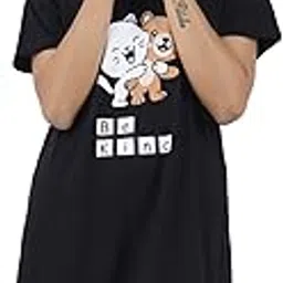 buy that trendz Womens Long Tshirt Night Wear | Nightdress for Women | Knee Length Nighty | Printed Cotton T-Shirt Dress (M-3XL)-picture-24