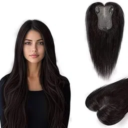 Pinaka 3 Clip Matt Hair topper for Women Natural Color | 16 Inch Hair Toppers Invisible Seamless Mini Volumizer Clip in Hair Extension (Brown)-picture-24