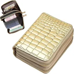 amaira gifts Stylish Crocodile Pattern Double Zipper Wallet for Women and Girls, Luxury PU Leather Dual Compartment Wallet Cum Card Holder for Girls (Golden)-picture-30