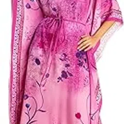 moomaya Printed Rayon Short Sleeve Kaftan - Round Neck Relaxed Fit Vacation Wear-picture-32