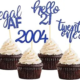 24 Pcs Glitter 21st Birthday Cupcake Toppers for Celebrating Twenty-One Years Old Birthday Party Decorations (Dark Blue Glitter)-image-5
