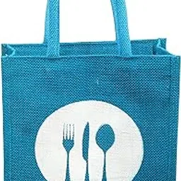 Jute Lunch Bag | Blue | 10 * 11 * 5 inches-image-2