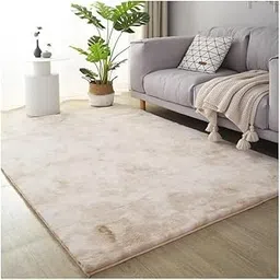 RUGNOOR Ultra Soft Area Rug 4x6 Feet, Cozy Fluffy Modern Plush Faux Fur Carpet for Living Room, Bedroom, Kids Room, Home Décor (Beige)-picture-22