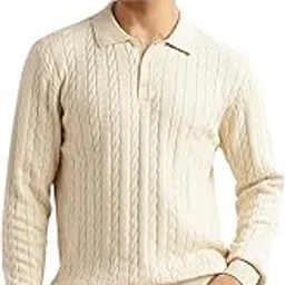 thomas scott Men's | Regular Fit | Long Sleeves | Self Design | 100% Cotton | Button Closure | Dry Clean | Polo Collar | Knitted | T-Shirt image 1