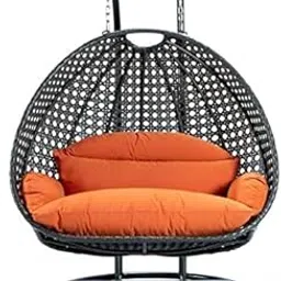 Hindoro Rattan Wicker Wrought Iron Two Seater Swing Chair with Powder Coated Stand & Cushion || Double Hammock Swing for Adults & Kids || Outdoor || Indoor || Balcony (King, Black with Orange)-picture-19
