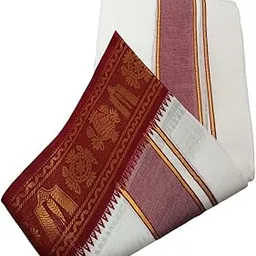cotton colors Men's Traditional Pure Cotton Bleached White Dhoti Border Size 9X5 (or) 4.15 Mtr Dhoti with 2.30 Mtr Angavastram_SG059-picture-29