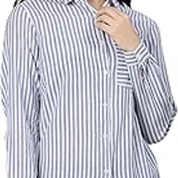 oxolloxo Light Blue Striped Print Women Formal Shirt-picture-41