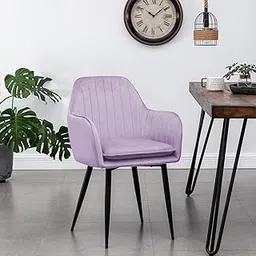 Finch Fox® United Quilted Unique Velvet Armchair with Armrest & Backrest Upholstered Seat Cover Living Room Dining Chair with Black Metal Legs in Lavender Color-picture-16