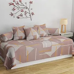 STEDO Homes Pure Cotton Designer Printed Standard 6 Pieces Diwan Set Bedsheet Covers (1 Single Bedsheet, 2 Bolster Covers, 3 Cushion Covers, Brown, Floral)-image-11