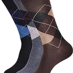 BALENZIA Men's Classic Argyle Socks- (Multicoloured) (Black,D.Grey,Brown)-picture-32