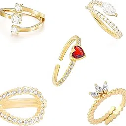 minutiae Stylish Crystal Diamond Combo of 5 Finger-Rings for Women and Girls-picture-47