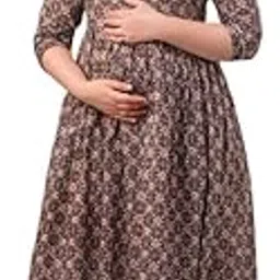 sanzari Women's Pure Cotton Printed Maternity Gown/Maternity wear/Feeding Gown A-line Maternity Feeding Dress Maternity Kurti Gown for Women-picture-47