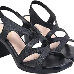 Women's Stylish Black Block Heel Sandals | Comfortable Slingback Heels for Casual, Party & Office Footwear EU41-image-0