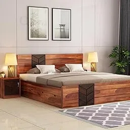 GADWAL FURNITURE Solid Sheesham Wood Wooden King Size Bed with Storage | Double Bed Cot Bed with Drawer Storage for Bedroom (David)-image-12