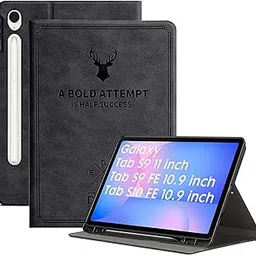 Robustrion Cover for Samsung Galaxy Tab S10 FE 10.9 inch/Tab S9 FE 10.9 inch/Tab S9 11" Case with [S Pen Holder], Deer Flip Case for Samsung Tab S10 FE / S9 FE Tablet Cover [Auto Sleep Wake] - Black-picture-3