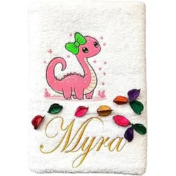 Cotton, Girl Dino Personalised Kids Bath Towel, 500 GSM (Set of 1, White)-picture-31