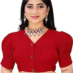 RK Women's Pure Cotton Blouse with V-Neck & Puff Sleeve, Solid Stretchable Comfy Stylish Hakoba Design Choli, Readymade Saree Blouse for Girls & Women-picture-35