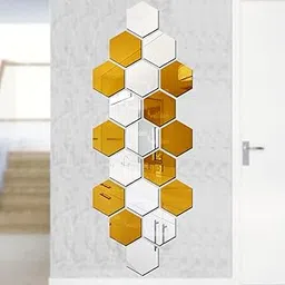 Wall1ders Hexagon 10 Silver 10 Gold Acrylic Mirror Stickers for Wall, Decorative Items Home Decoration for Bedroom, Living Room, Office, Study Room-picture-58
