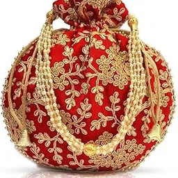 lineas art & crafts Silk Batwa Bag for Women - Elegant Ethnic Potli Clutch with Intricate Zari Work, Perfect Bridal Wristlet for Weddings & Festive Occasions-picture-10
