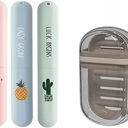 Portable Printed Multicolor Toothbrush Case 3 Pcs and Soap Box (Transparent) 1 Pc for Travel Toiletry Kit for Multipurpose Uses, Bathroom, Camping, Outdoor Use-picture-10