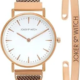joker & witch Stainless Steel Women Matte Shimmer Rose Gold Analog Watch Bracelet Stack, White Dial, Rose Gold Band-picture-10