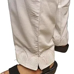 Women's Cotton Rayon Lace Pants, Embroidered Hem,High Rise with 2 Pockets, Elastic Waistband with Drawstring, Side Slit Straight Pants-image-16