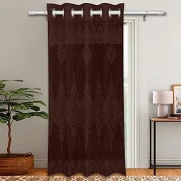 Homestic Door Curtain | Darkening Door Curtains | Premium Drapes for Bedroom | Sheer Curtain with 8 Rings | Parda for Living Room | Net Frill Door Curtain | 7 Ft | SY15ZZ | Brown-picture-12
