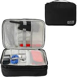 Urbane Home Travel Organizer for Electronic Accessories|Multipurpose Pouch|Adapter, Cable, Gadget Organizer|Three Comparment with Zipper (Black)-picture-26