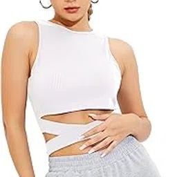 shasmi Women's & Girls' Solid Ribbed Round Neck Collarless Sleeveless Slim Fit Lace Up Tank Tops (TOP 45)-picture-45