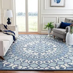 Quality Premium Hand Tufted Carpet for Bedroom, Living Room with 1 Inch Pile Height (8 x 10 Ft Size, Blue & Ivory)-picture-22