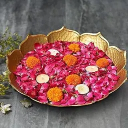 R.H. HANDICRAFTS 10 inches Urli Lotus Plate Metal Decorative Bowl Taj Shape Designer Decorative Bowl Urli Bowl for Home Decor (Weight: 233 gram aprox)-image-33