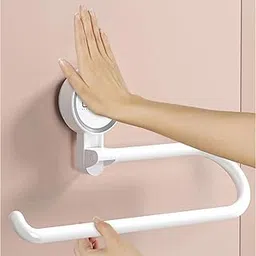 Wall-Mounted Towel Holder with Vacuum Suction, Self-Adhesive Bathroom Towel Bar, No-Drill Installation, White Paper Towel and Napkin Hanger for Kitchen-image-56