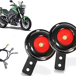 Auto Pearl 12V 110dB 3A Motorcycle Loud Tone Sound Loud Horn Fits Moped Scooter Electric Bike Black-Red with Wiring with Wiring compatible with Dominar 250 (Pack of 2)-picture-14