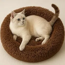 Teddy Ribbons Round Donut Pet Bed for Cats and Puppies Dogs, Cozy and Plush, Raised Bedside Support, Both Sides Use Like 2 in One, Washable, Sizes for Small, Medium, and Large Pets. (Brown, Small)-image-92