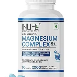 INLIFE Magnesium Supplement 2000mg | 5x Chelated Magnesium Complex Glycinate, L Threonate, Citrate, Oxide with Aquamin, Zinc, Vitamin C, D3 & B12 | For Sleep, Focus, Muscles, Immunity - 60 Tablets-image-20