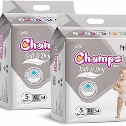 Champs Cotton Elastic Baby Diaper - XL Size(Pack of 2),108 Pcs |12-17 Kg | Super Absorbent Core Upto 12 Hrs Leakage Protection | Breathable & Soft | Anti Rash & Anti-Bacterial Pants for Babies-picture-12