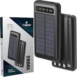 HACER 10000mAh Camping Solar Power Bank Built-in COB Flashlight Portable Charging Device with LED Indicators 2 USB Output Ports USB-A to Micro-USB Cable for Hiking Trekking (Pack of 1, Black)-picture-23