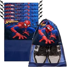 Kuber Industries Marvel Spiderman Shoe Cover | Travel Shoe Storage Bags | Polyester Storage Bag | Drawstring Shoe Cover | Shoe Organizer with Clear window | Pack of 6 | Navy Blue-picture-42