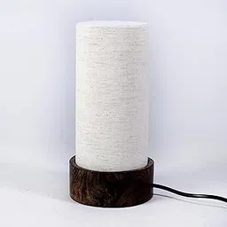 Craftter Bedside Off White Small Lamp Wood Base Round Fabric Shade Table Lamp for Living Room, Desk-image-40