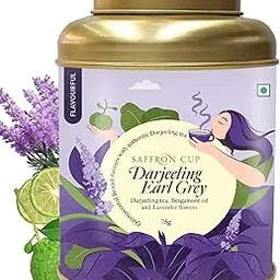 Saffron Cup Darjeeling Earl Grey Black Tea – Loose Leaf | Premium Blend with Bergamot Oil & Lavender | Naturally Uplifting & Refreshing (Airtight Double-Lid Tin)-image-22